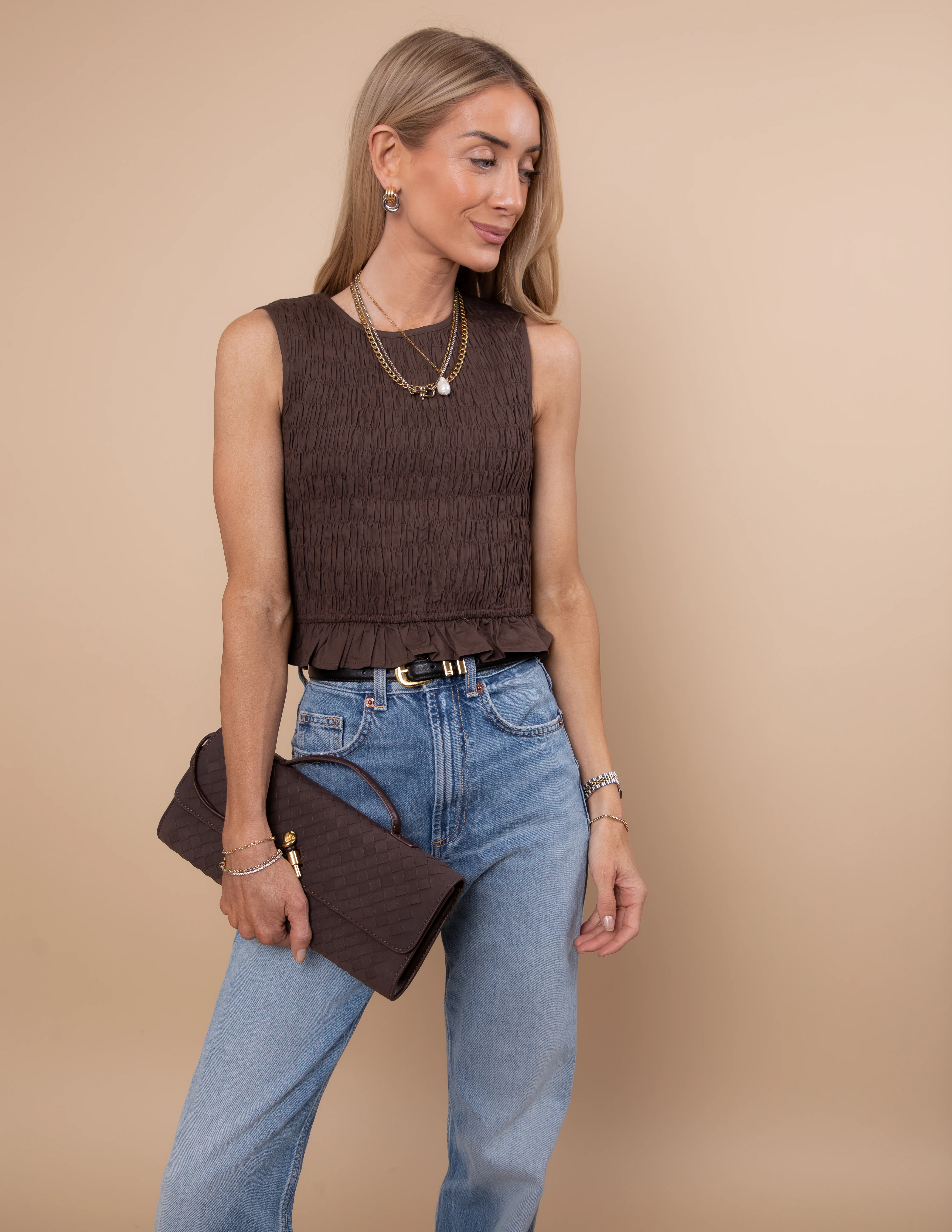 Cocoa Ruffle Edge Top