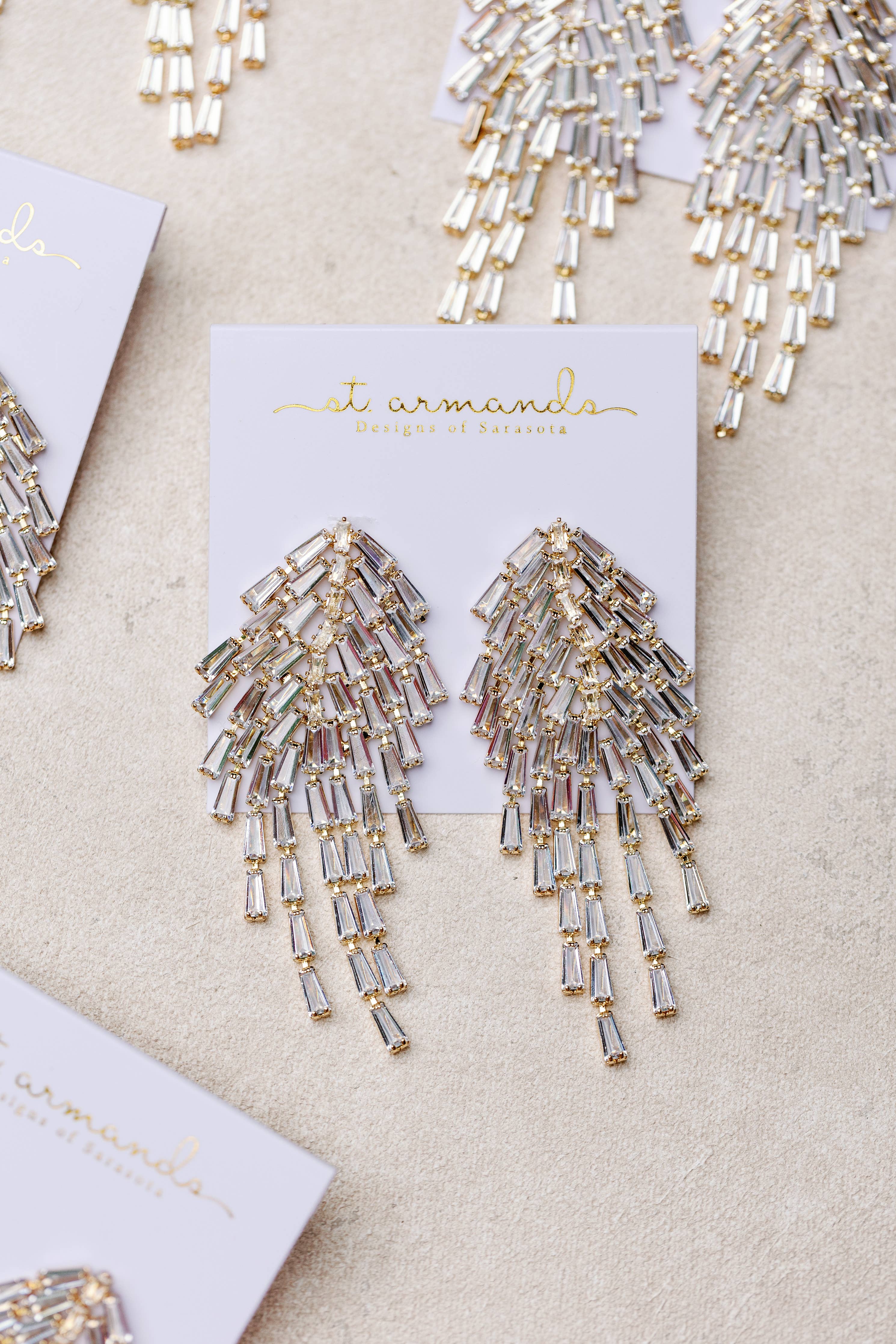 Crystal Waterfall Tassel Earrings - Image 3