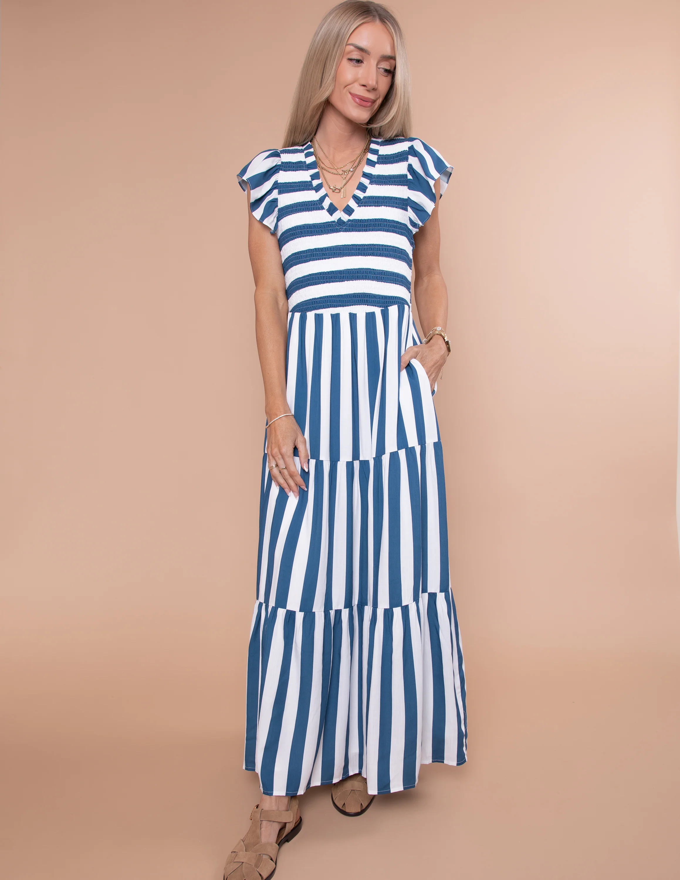 Emerly Striped Tiered Midi Dress - Image 2