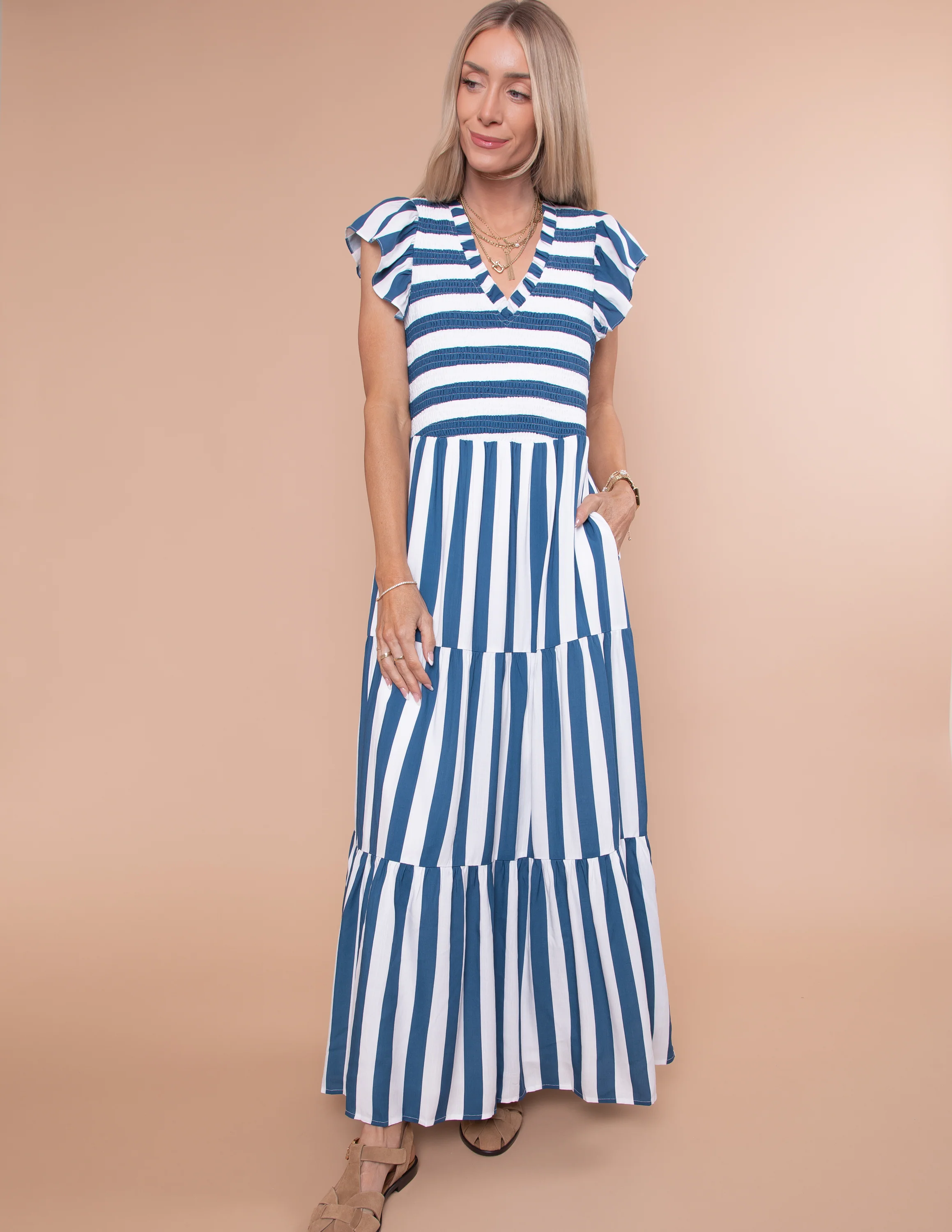 Emerly Striped Tiered Midi Dress - Image 5