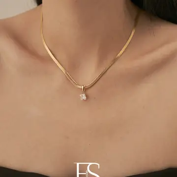 Gold Snake Herringbone Pendant Necklace - Image 4