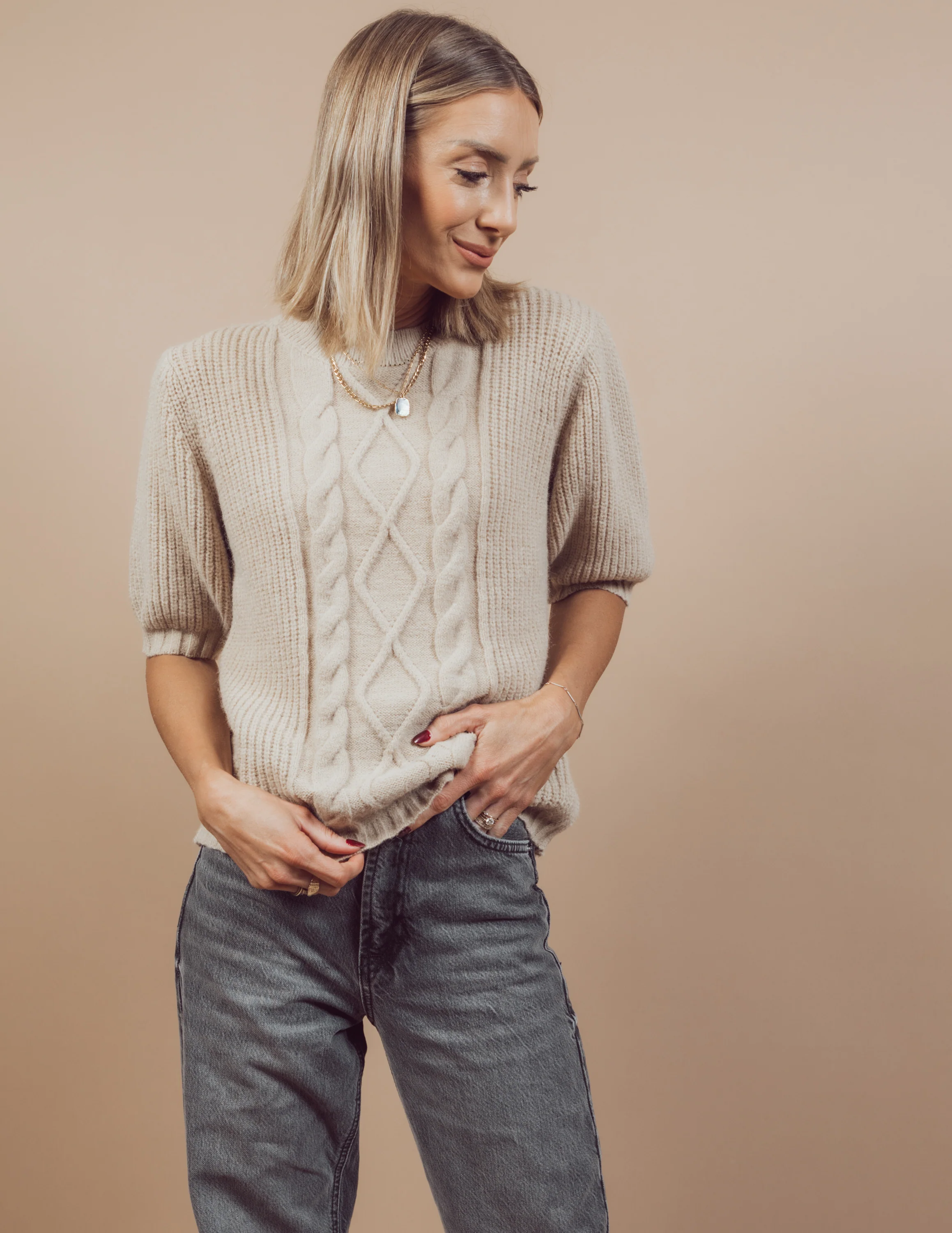 Jelena Cable Knit Short Sleeve Sweater - Image 2