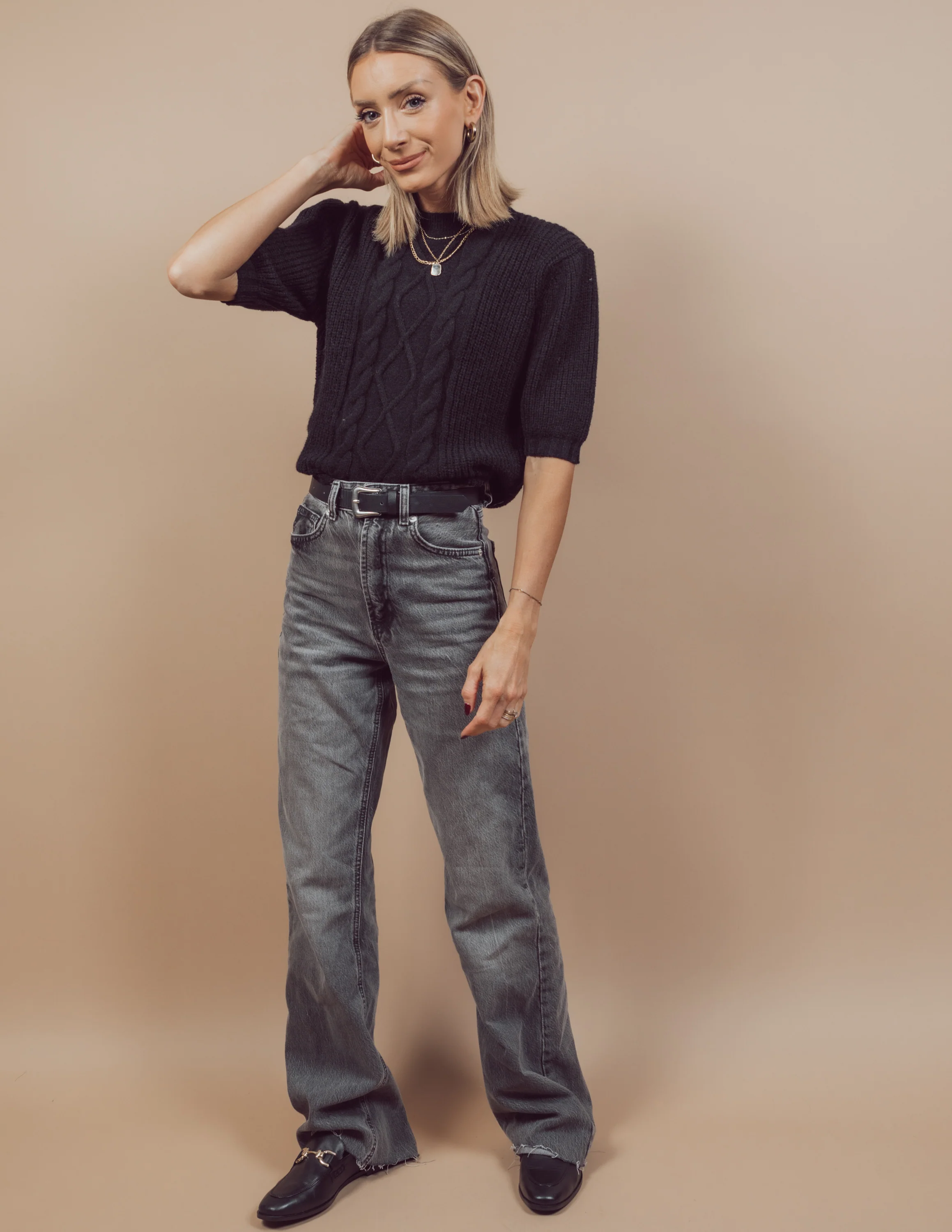 Jelena Cable Knit Short Sleeve Sweater - Image 4