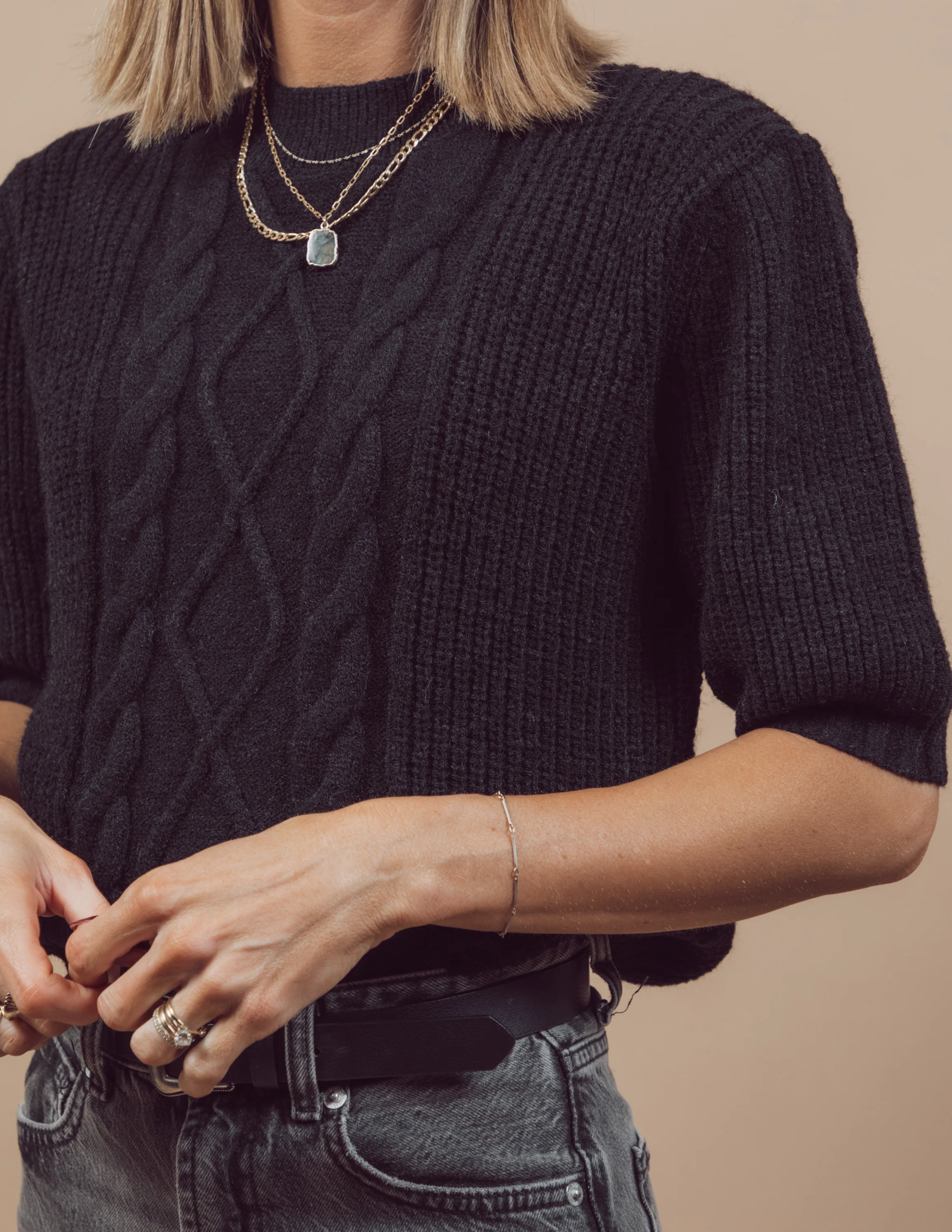 Jelena Cable Knit Short Sleeve Sweater - Image 5
