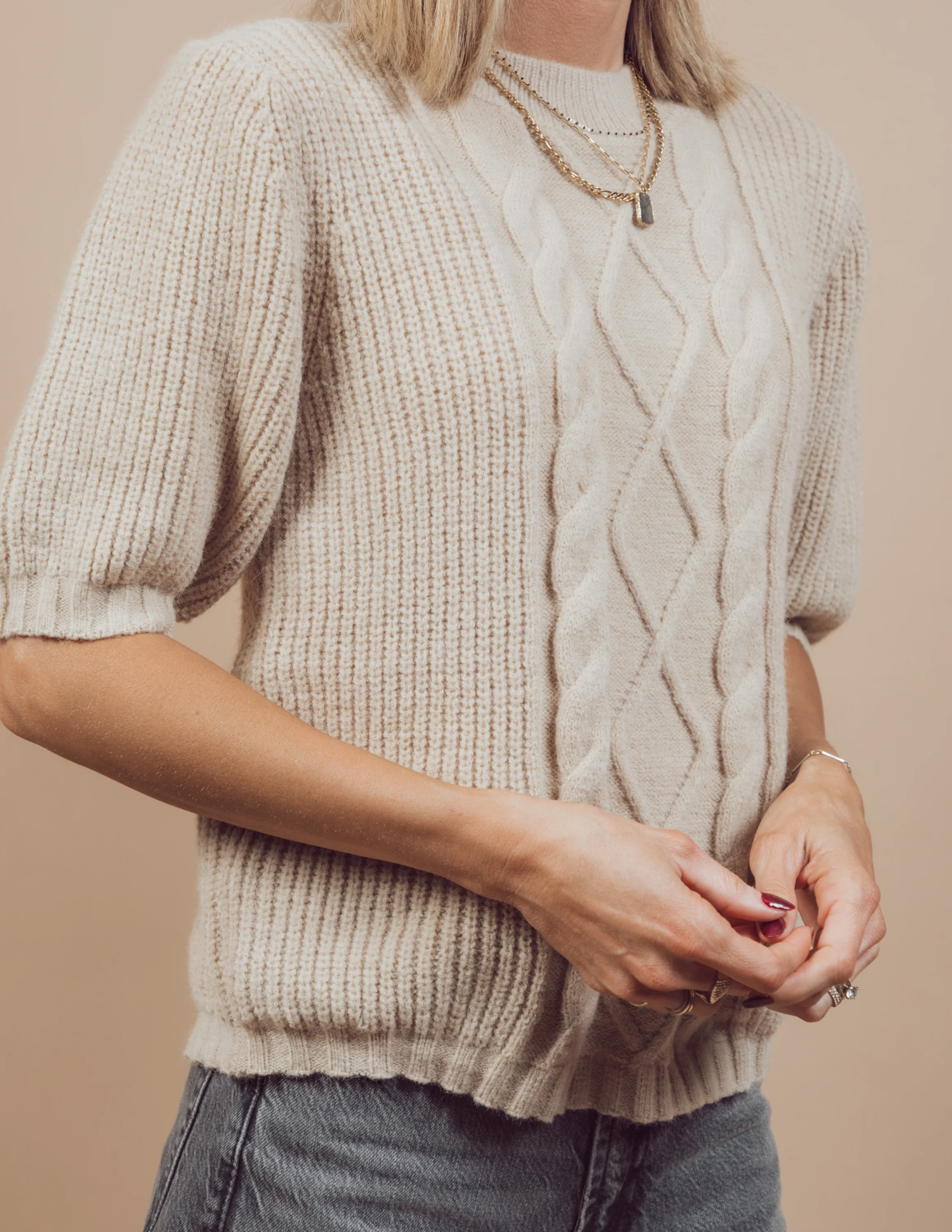 Jelena Cable Knit Short Sleeve Sweater - Image 8