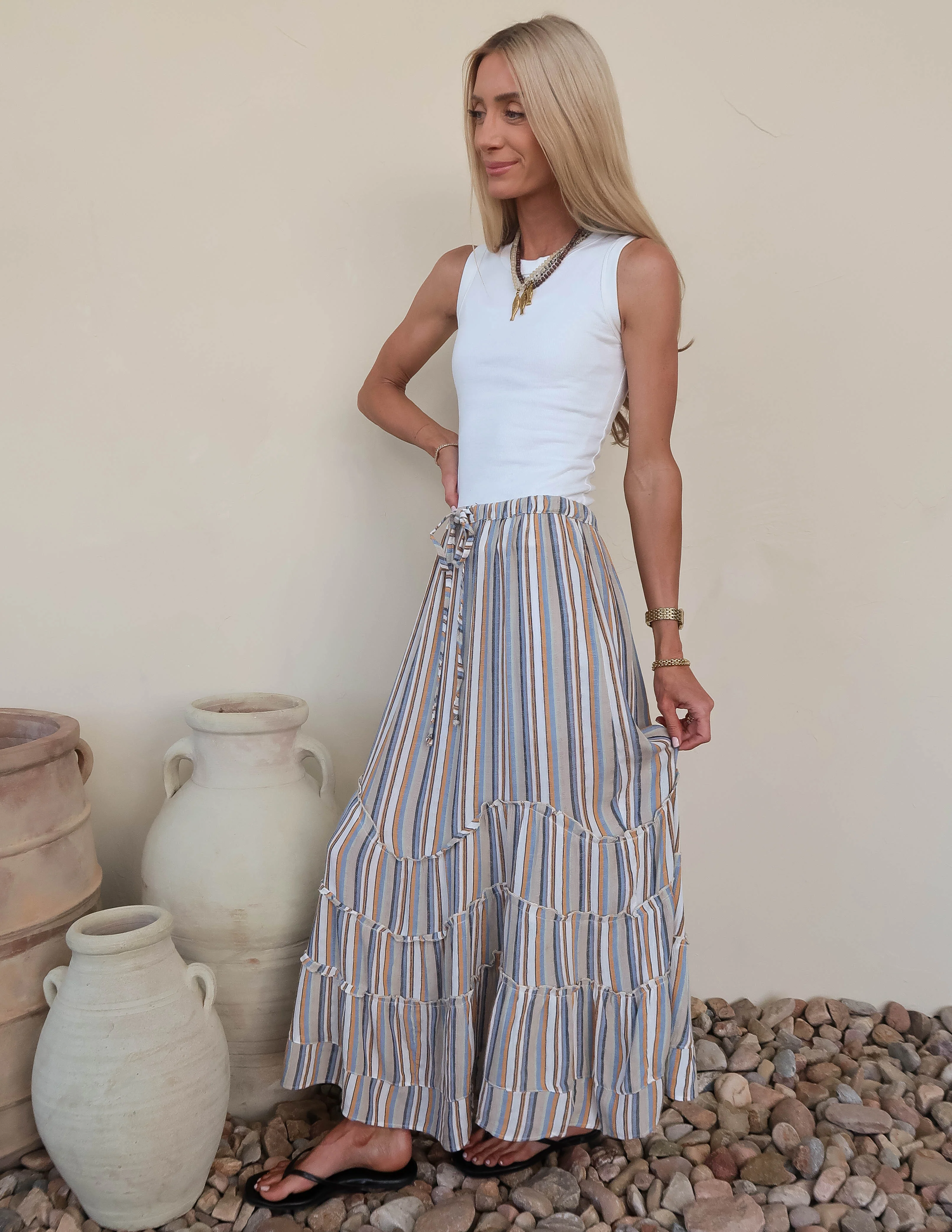 Wavy Tiers Striped Skirt